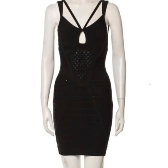 Hervé Léger Dresses & Skirts - Sexy little black backless Hervé Léger dress with intricate 3D torso detail